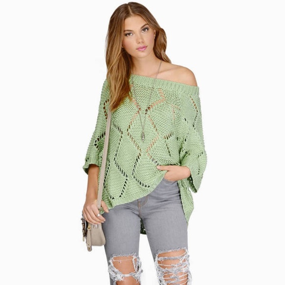 Tobi Sweaters - TOBI Green Off Shoulder Open Knit Sweater Sz M